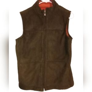 Caribbean Joe Green Faux Suede Full Zip Vest Orange Fleece Women's Lined Vegan S